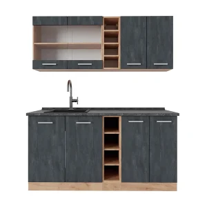 Eenpersoonskeuken zwart beton/goud eiken 160x60x81.6 r-line