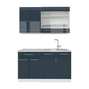 Enkele keuken donkerblauw hoogglans/wit 140x46x81.6 fame-line