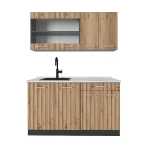 Eenpersoonskeuken artisanaal eiken/antraciet 140x60x81.6 r-line Eenpersoonskeuken artisanaal eiken/antraciet 140x60x81.6 r-line