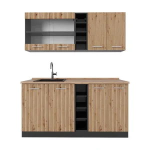 Eenpersoonskeuken artisanaal eiken/antraciet 160x60x81.6 r-line Eenpersoonskeuken artisanaal eiken/antraciet 160x60x81.6 r-line