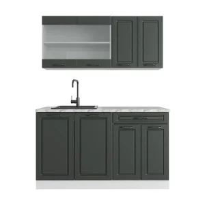 Eenpersoonskeuken antraciet landhuis/wit 140x60x81.6 r-line Eenpersoonskeuken antraciet landhuis/wit 140x60x81.6 r-line