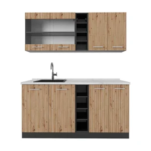 Eenpersoonskeuken artisanaal eiken/antraciet 160x60x81.6 r-line Eenpersoonskeuken artisanaal eiken/antraciet 160x60x81.6 r-line