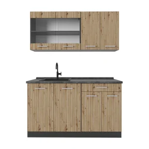Eenpersoonskeuken artisanaal eiken/antraciet 140x60x81.6 r-line Eenpersoonskeuken artisanaal eiken/antraciet 140x60x81.6 r-line