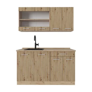 Eenpersoonskeuken artisanaal eiken/goudkraft eiken 140x60x81.6 r-line Eenpersoonskeuken artisanaal eiken/goudkraft eiken 140x60x81.6 r-line
