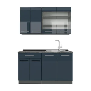 Enkele keuken donkerblauw hoogglans/antraciet 140x60x81.6 fame-line