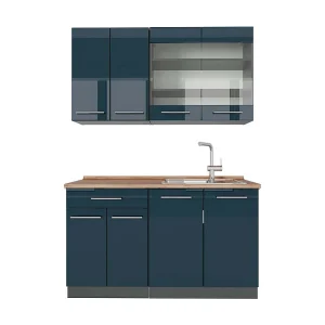 Enkele keuken donkerblauw hoogglans/antraciet 140x60x81.6 fame-line