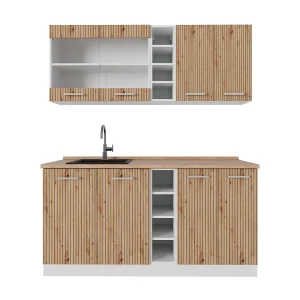 Eenpersoonskeuken artisanaal eiken/wit 160x60x81.6 r-line Eenpersoonskeuken artisanaal eiken/wit 160x60x81.6 r-line