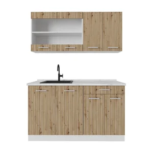 Eenpersoonskeuken artisanaal eiken/wit 140x60x81.6 r-line Eenpersoonskeuken artisanaal eiken/wit 140x60x81.6 r-line