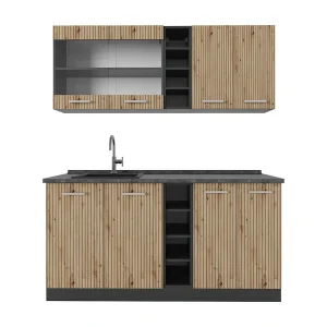 Eenpersoonskeuken artisanaal eiken/antraciet 160x60x81.6 r-line Eenpersoonskeuken artisanaal eiken/antraciet 160x60x81.6 r-line