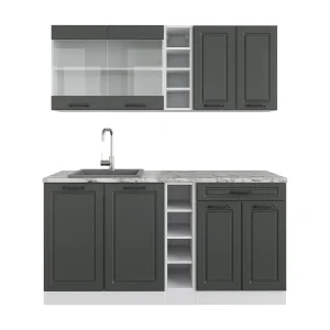 Eenpersoonskeuken antraciet landhuis/wit 160x60x81.6 r-line Eenpersoonskeuken antraciet landhuis/wit 160x60x81.6 r-line