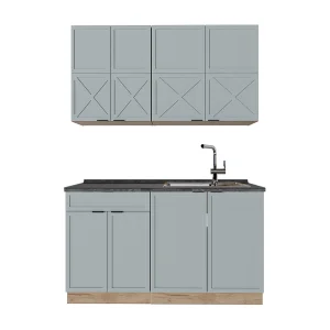 Eenpersoonskeuken licht blauw-grijs/gouden eik 140x60x81.6 fame-line Eenpersoonskeuken licht blauw-grijs/gouden eik 140x60x81.6 fame-line