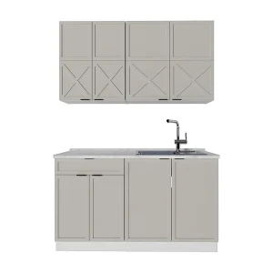 Eenpersoonskeuken grijs/beige/wit 140x60x81.6 fame-line Eenpersoonskeuken grijs/beige/wit 140x60x81.6 fame-line