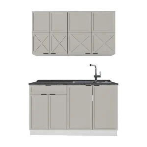 Eenpersoonskeuken grijs/beige/wit 140x60x81.6 fame-line Eenpersoonskeuken grijs/beige/wit 140x60x81.6 fame-line