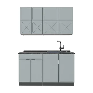 Eenpersoonskeuken licht blauw-grijs/antraciet 140x60x81.6 fame-line Eenpersoonskeuken licht blauw-grijs/antraciet 140x60x81.6 fame-line