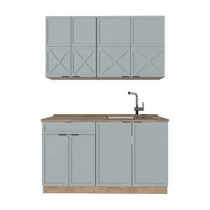 Eenpersoonskeuken licht blauw-grijs/gouden eik 140x60x81.6 fame-line Eenpersoonskeuken licht blauw-grijs/gouden eik 140x60x81.6 fame-line
