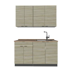 Eenpersoonskeuken eiken paneel/antraciet 140x60x81.6 fame-line Eenpersoonskeuken eiken paneel/antraciet 140x60x81.6 fame-line