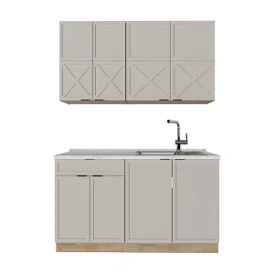 Eenpersoonskeuken grijs/beige/gouden eik 140x60x81.6 fame-line