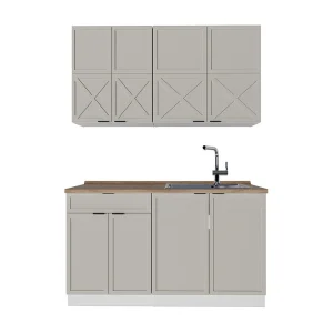 Eenpersoonskeuken grijs/beige/wit 140x60x81.6 fame-line Eenpersoonskeuken grijs/beige/wit 140x60x81.6 fame-line