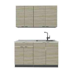 Eenpersoonskeuken eiken paneel/antraciet 140x60x81.6 fame-line Eenpersoonskeuken eiken paneel/antraciet 140x60x81.6 fame-line