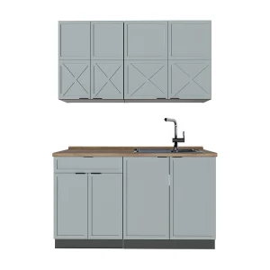 Eenpersoonskeuken licht blauw-grijs/antraciet 140x60x81.6 fame-line Eenpersoonskeuken licht blauw-grijs/antraciet 140x60x81.6 fame-line