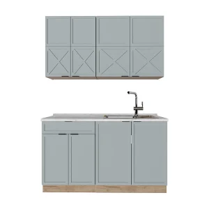 Eenpersoonskeuken licht blauw-grijs/gouden eik 140x60x81.6 fame-line Eenpersoonskeuken licht blauw-grijs/gouden eik 140x60x81.6 fame-line