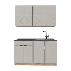 Eenpersoonskeuken grijs/beige/gouden eik 140x60x81.6 fame-line