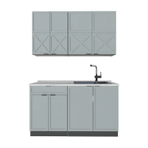 Eenpersoonskeuken licht blauw-grijs/antraciet 140x60x81.6 fame-line Eenpersoonskeuken licht blauw-grijs/antraciet 140x60x81.6 fame-line
