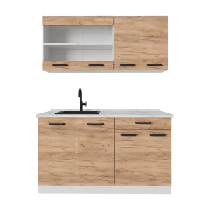 Eenpersoonskeuken eik goud/wit 140x46x81.6 r-line Eenpersoonskeuken eik goud/wit 140x46x81.6 r-line