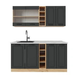 Eenpersoonskeuken antraciet landhuis/gouden eik 160x60x81.6 r-line Eenpersoonskeuken antraciet landhuis/gouden eik 160x60x81.6 r-line