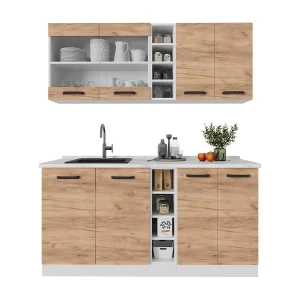Eenpersoonskeuken eik goud/wit 160x60x81.6 r-line Eenpersoonskeuken eik goud/wit 160x60x81.6 r-line