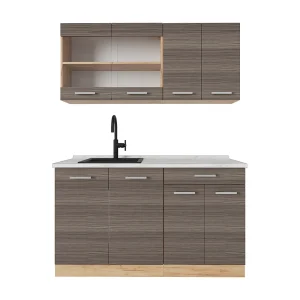 Eenpersoonskeuken edel grijs/gouden eik 140x60x81.6 r-line