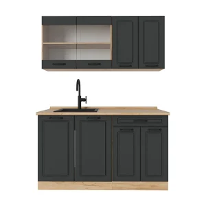 Eenpersoonskeuken antraciet landhuis/gouden eik 140x60x81.6 r-line Eenpersoonskeuken antraciet landhuis/gouden eik 140x60x81.6 r-line