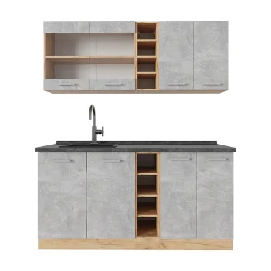 Eenpersoonskeuken beton/gouden eik 160x60x81.6 r-line Eenpersoonskeuken beton/gouden eik 160x60x81.6 r-line