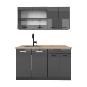 Eenpersoonskeuken antraciet hoogglans/antraciet 140x60x81.6 r-line Eenpersoonskeuken antraciet hoogglans/antraciet 140x60x81.6 r-line