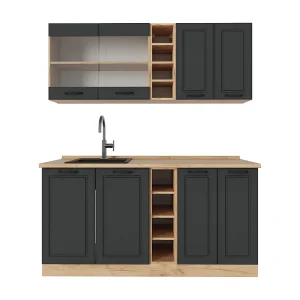 Eenpersoonskeuken antraciet landhuis/gouden eik 160x46x81.6 r-line Eenpersoonskeuken antraciet landhuis/gouden eik 160x46x81.6 r-line