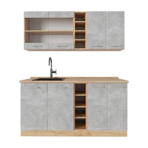 Eenpersoonskeuken beton/gouden eik 160x46x81.6 r-line Eenpersoonskeuken beton/gouden eik 160x46x81.6 r-line