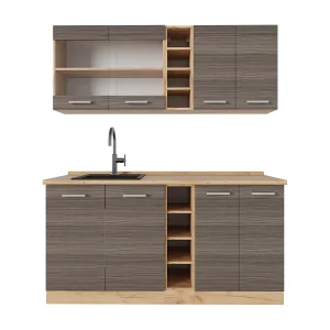 Eenpersoonskeuken edel grijs/gouden eik 160x46x81.6 r-line