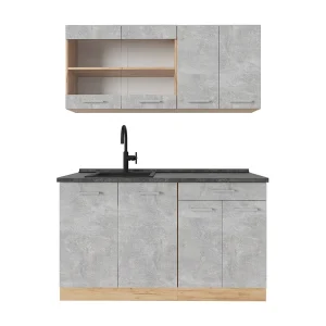 Eenpersoonskeuken beton/gouden eik 140x60x81.6 r-line Eenpersoonskeuken beton/gouden eik 140x60x81.6 r-line