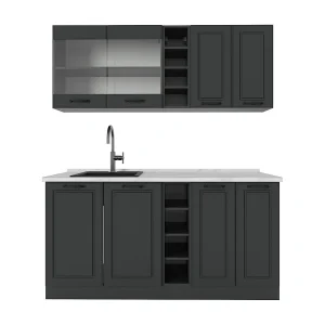 Eenpersoonskeuken antraciet landhuis/antraciet 160x60x81.6 r-line Eenpersoonskeuken antraciet landhuis/antraciet 160x60x81.6 r-line