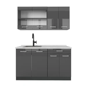 Eenpersoonskeuken antraciet hoogglans/antraciet 140x60x81.6 r-line Eenpersoonskeuken antraciet hoogglans/antraciet 140x60x81.6 r-line