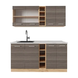 Eenpersoonskeuken edel grijs/gouden eik 160x60x81.6 r-line