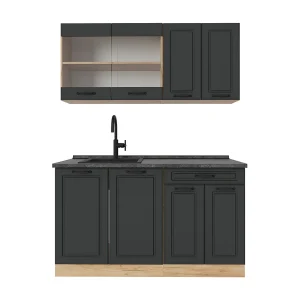 Eenpersoonskeuken antraciet landhuis/gouden eik 140x60x81.6 r-line Eenpersoonskeuken antraciet landhuis/gouden eik 140x60x81.6 r-line