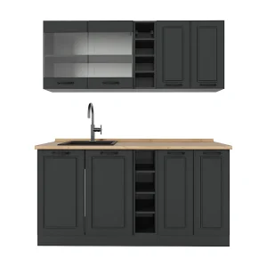 Eenpersoonskeuken antraciet landhuis/antraciet 160x46x81.6 r-line Eenpersoonskeuken antraciet landhuis/antraciet 160x46x81.6 r-line