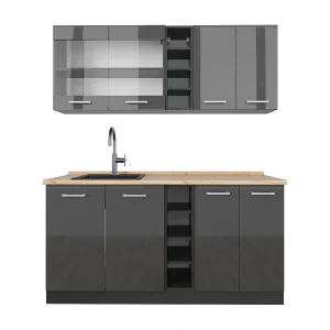 Eenpersoonskeuken antraciet hoogglans/antraciet 160x46x81.6 r-line Eenpersoonskeuken antraciet hoogglans/antraciet 160x46x81.6 r-line