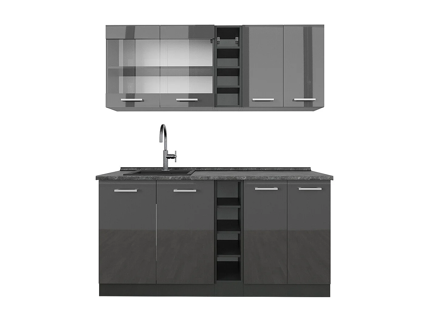 Eenpersoonskeuken antraciet hoogglans/antraciet 160x60x81.6 r-line