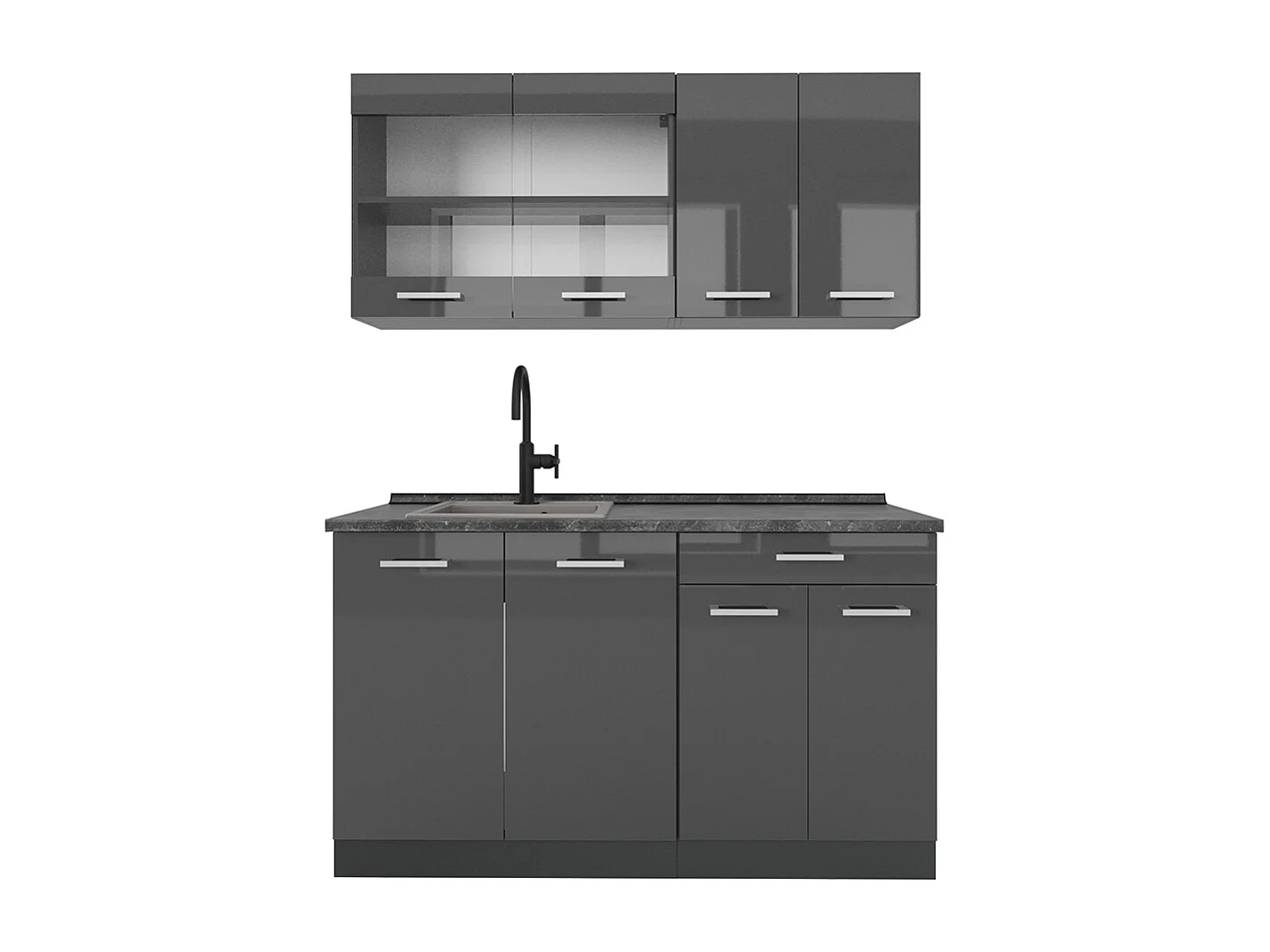Eenpersoonskeuken antraciet hoogglans/antraciet 140x60x81.6 r-line