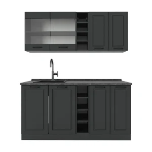 Eenpersoonskeuken antraciet landhuis/antraciet 160x60x81.6 r-line Eenpersoonskeuken antraciet landhuis/antraciet 160x60x81.6 r-line
