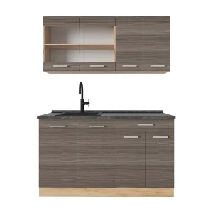Eenpersoonskeuken edel grijs/gouden eik 140x60x81.6 r-line