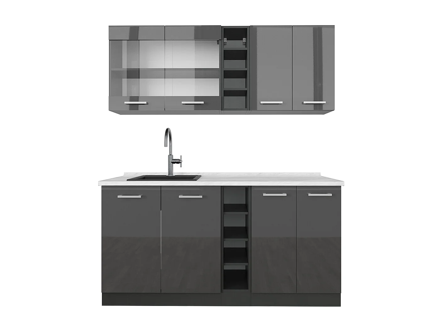 Eenpersoonskeuken antraciet hoogglans/antraciet 160x60x81.6 r-line