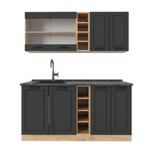 Eenpersoonskeuken antraciet landhuis/gouden eik 160x60x81.6 r-line Eenpersoonskeuken antraciet landhuis/gouden eik 160x60x81.6 r-line